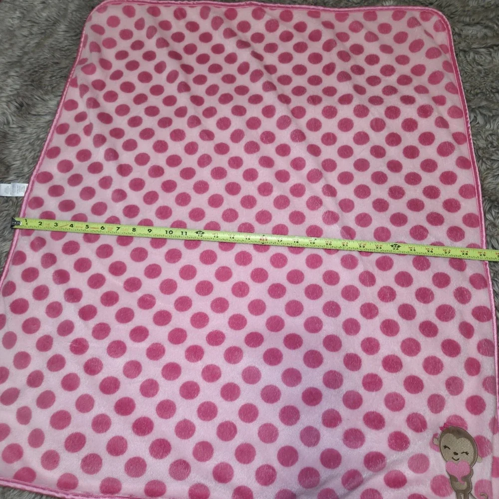 Carter's CHILD of MINE Pink‎ Polka Dot Monkey Baby Blanket Lovey Plush Sherpa